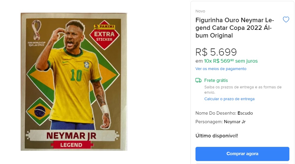 Figurinha Neymar Jr Gold Copa 2022