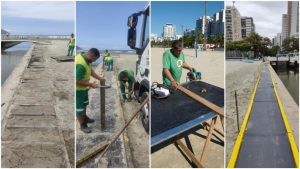 Após recuperação, passarela de acessibilidade é liberada em praia de Santos