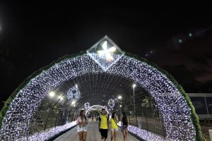 Túnel de luzes é atração de Natal no Quebra-Mar em Santos