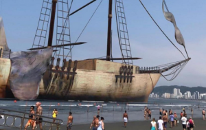 Realidade aumentada revela navio encalhado em Santos há 100 anos
