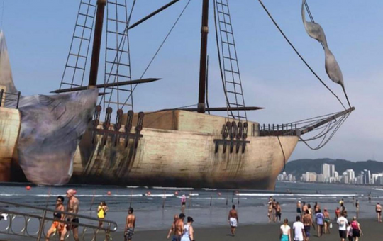 Realidade aumentada revela navio encalhado em Santos há 100 anos