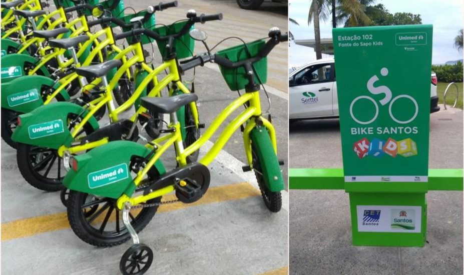 Novidade para as crianças, o Bike Santos Kids inicia operação com duas estações localizadas em pontos de grande movimento da cidade.