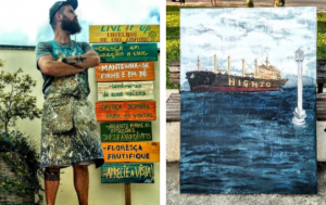 Telas de artista mineiro homenageiam Santos
