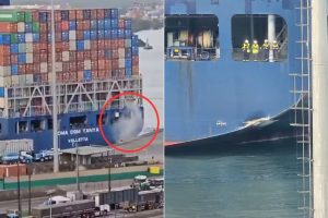 Navio colide com o Porto durante manobra em Santos