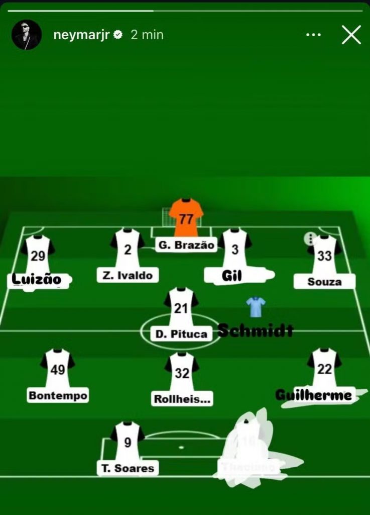 Neymar técnico? Jogador divulga e apaga sugestão de escalação do Santos nas redes sociais