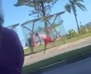 Homem arremessa pedra e danifica ponto de ônibus em Santos