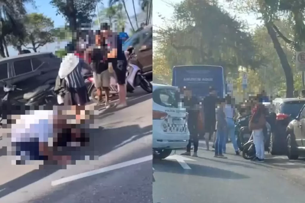 Mulher é atropelada após cair de moto em Santos
