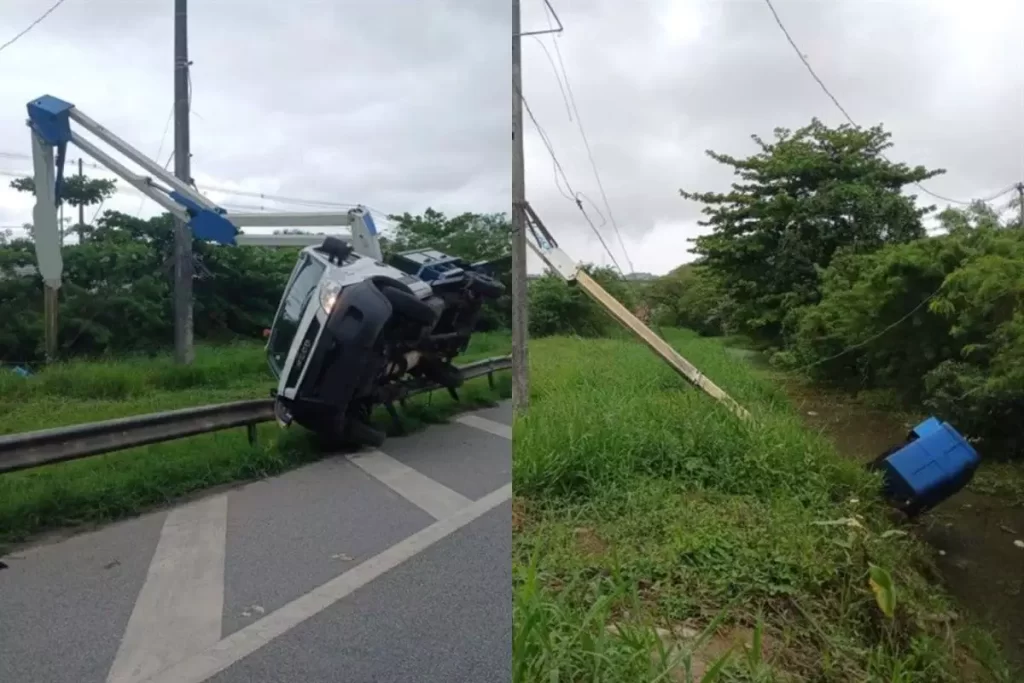 Homem é arremessado após caminhão tombar em Santos