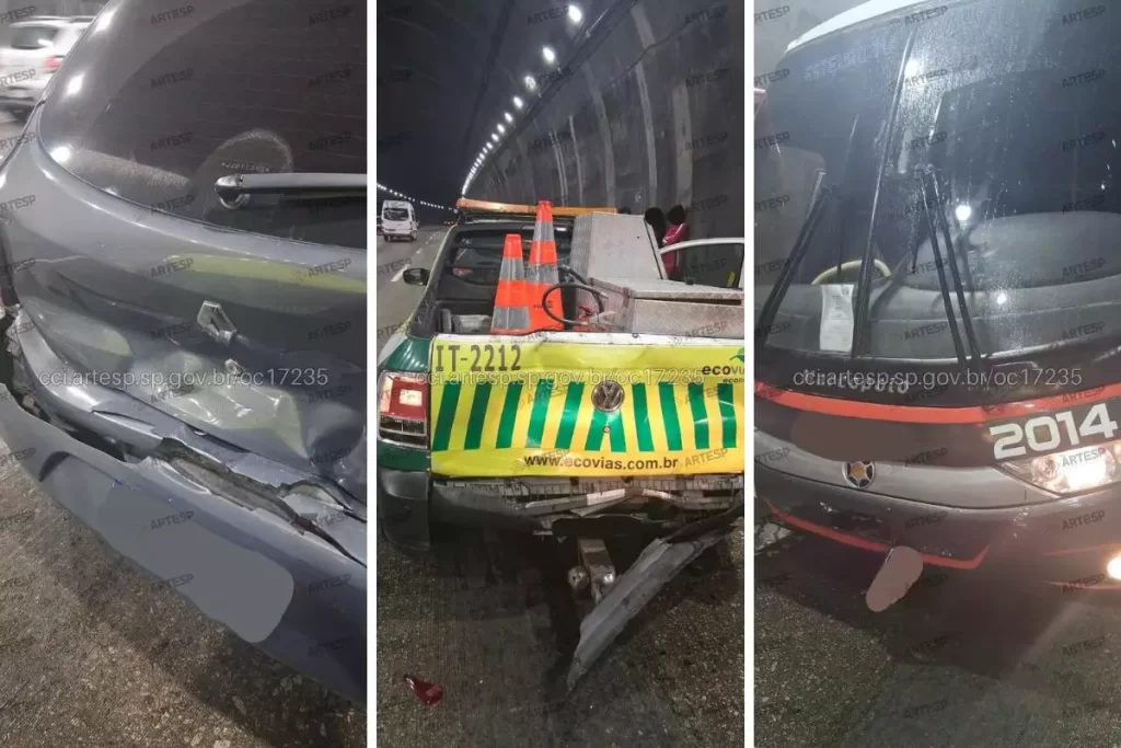 Ônibus atinge dois carros na Imigrantes, em SV
