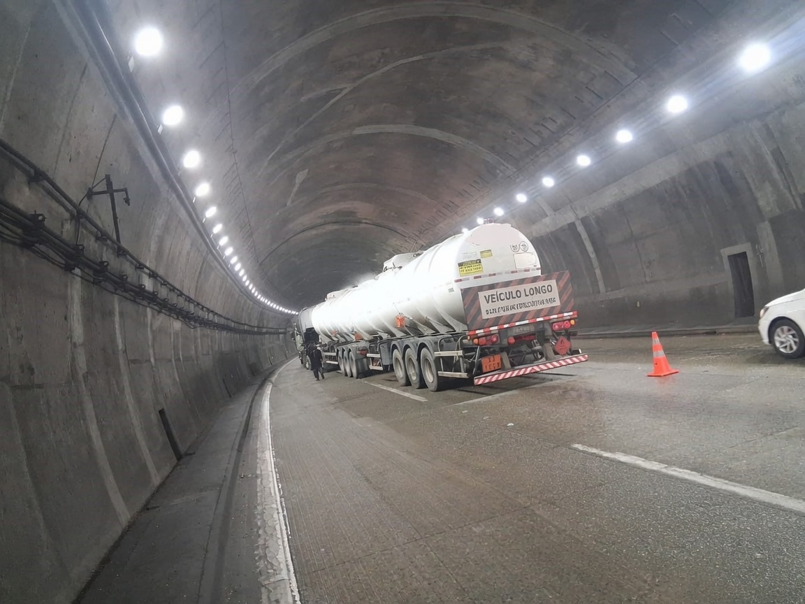 Colisão entre carretas provoca congestionamento na Imigrantes