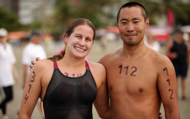 Catarina Ganzeli e Bruno Yamamoto vencem 5ª etapa do Santista de Águas Abertas