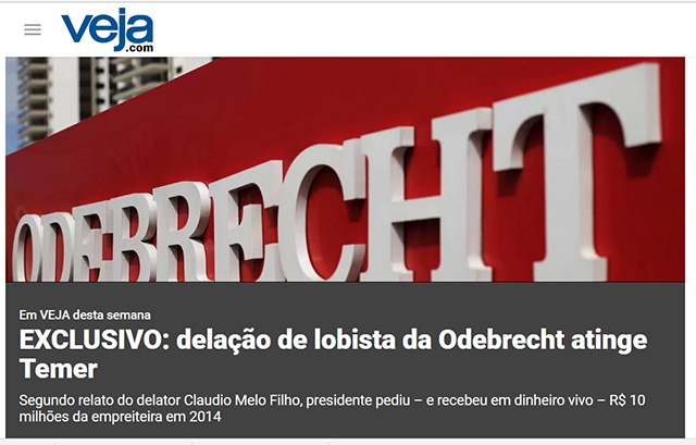 Veja diz que Temer levou R$ 10 milhões da Odebrecht