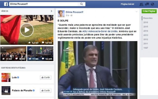 Em seu perfil no Facebook, Dilma afirma que decisão do afastamento é golpe | Jornal da Orla