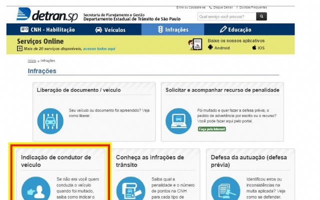 Detran passa a receber indicação de condutor infrator pela internet