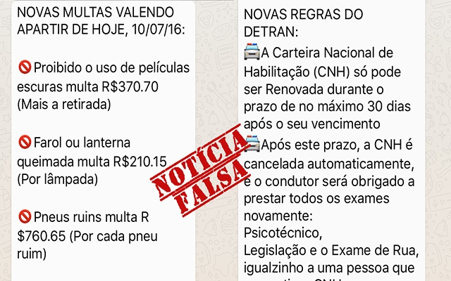 Corrente falsa nas redes sociais lista valores  errados de multas de trânsito