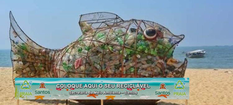 Lixeira em forma de peixe para descarte de resíduos recicláveis será colocado na praia do Boqueirão