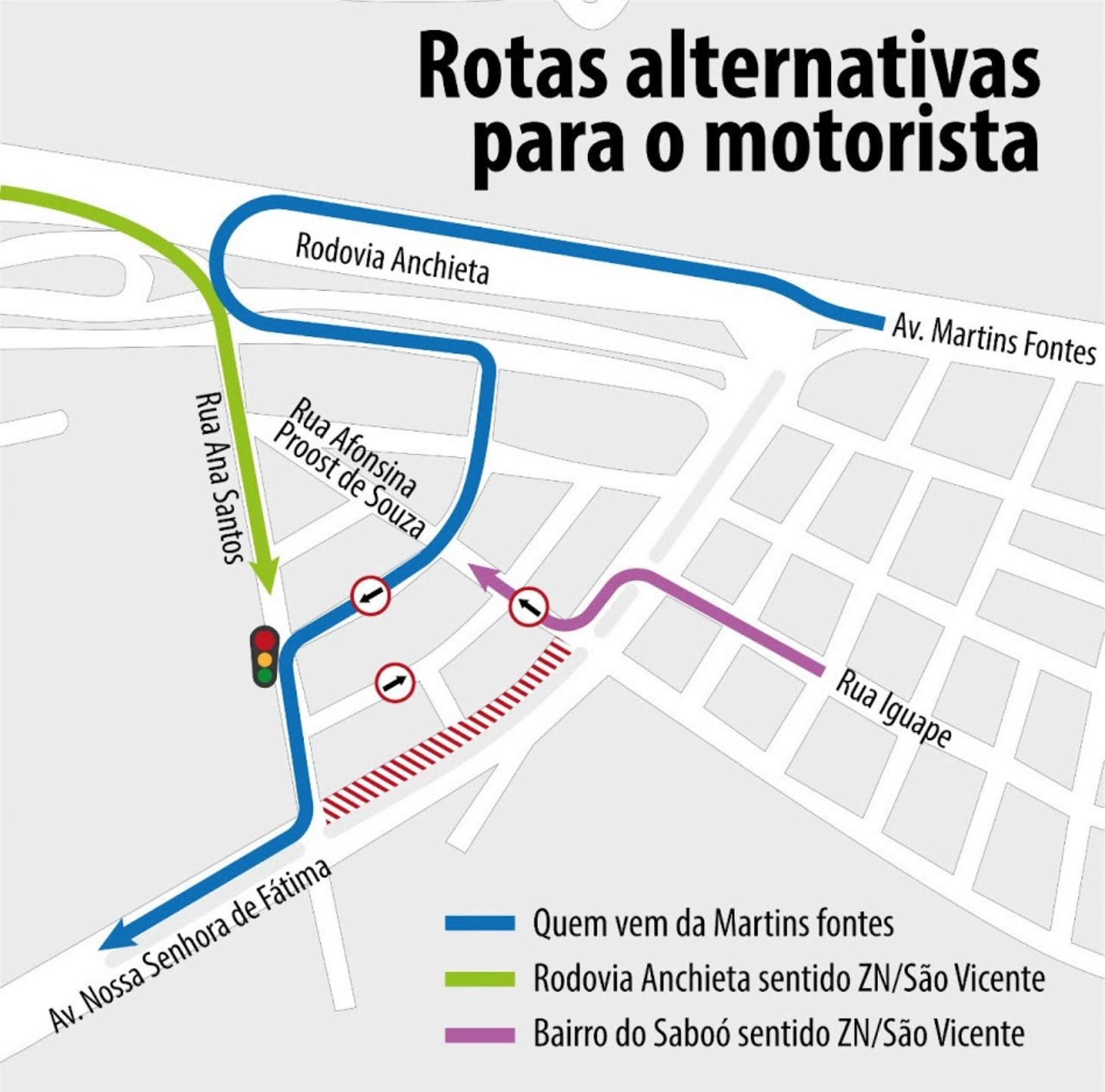 Trecho de avenida na entrada de Santos será interditado a partir de segunda-feira