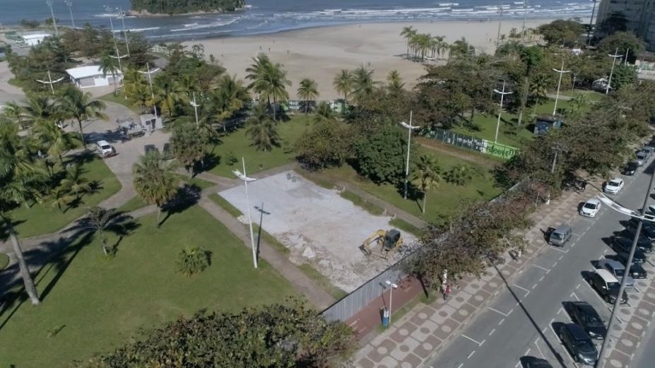 Iniciada remodelação do jardim no acesso ao Emissário de Santos | Jornal da Orla